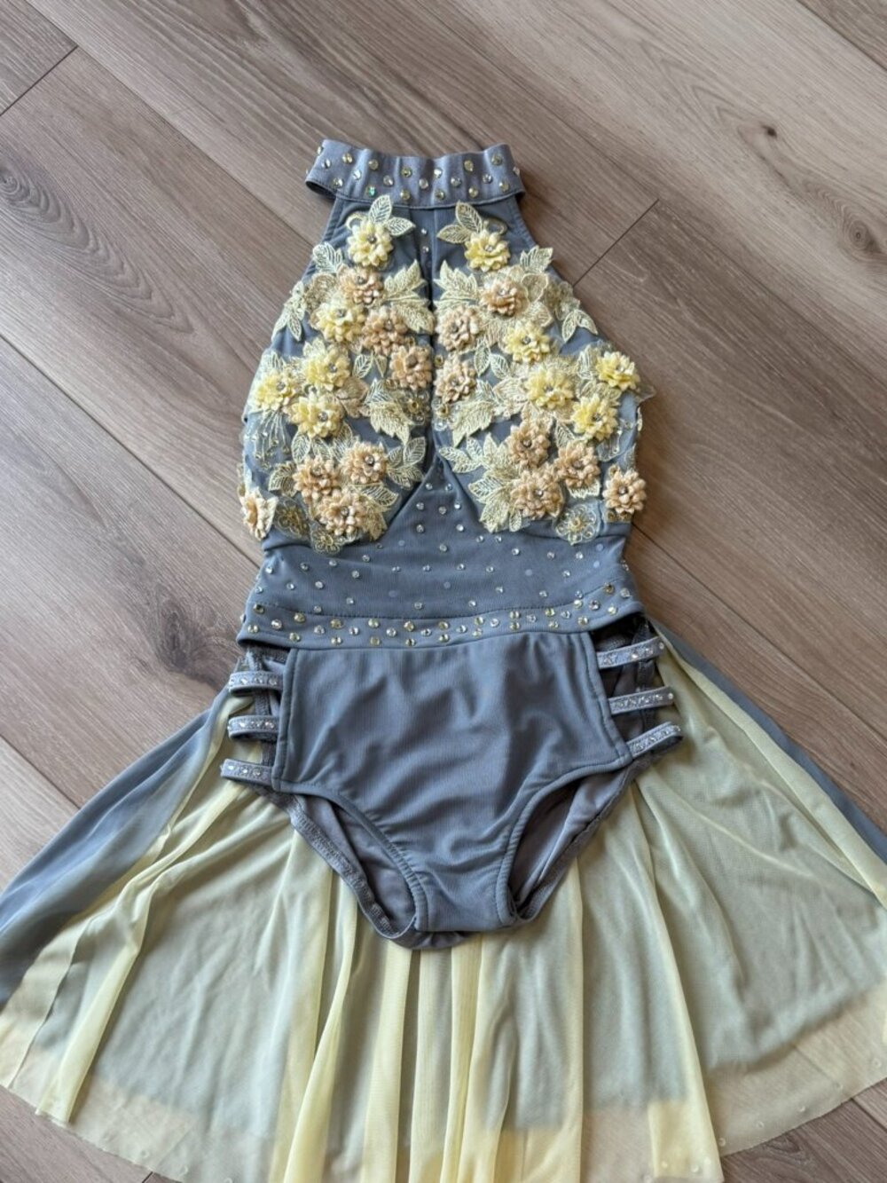 Pastel Grey & Lemon Yellow Lyrical Contemporary Dance Competition Costume